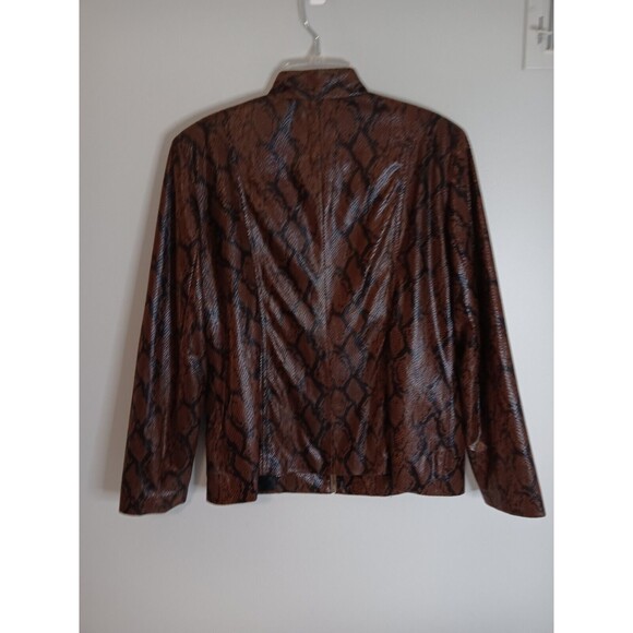 Elementz Faux Leather Snakeskin Zip Up Lightweight Jacket Sz Large Petite Brown - Picture 5 of 5